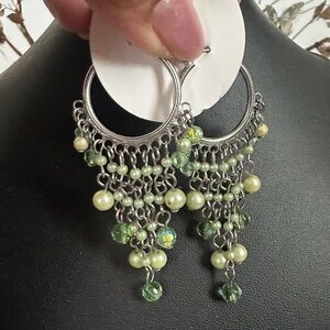Elegant Silver and Green Chandelier Earrings